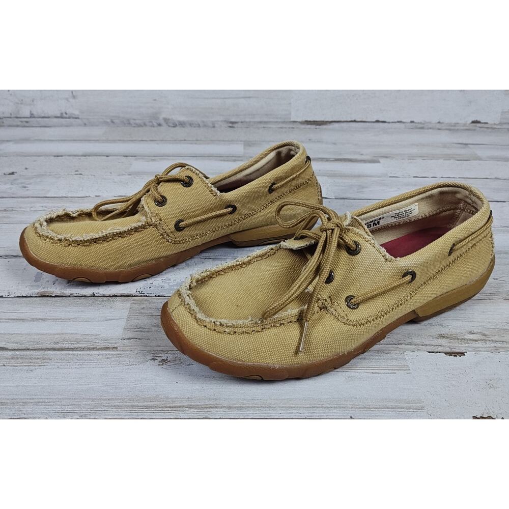 TWISTED X Women's Khaki Canvas Driving Moccasins US Size 8M WDM0050